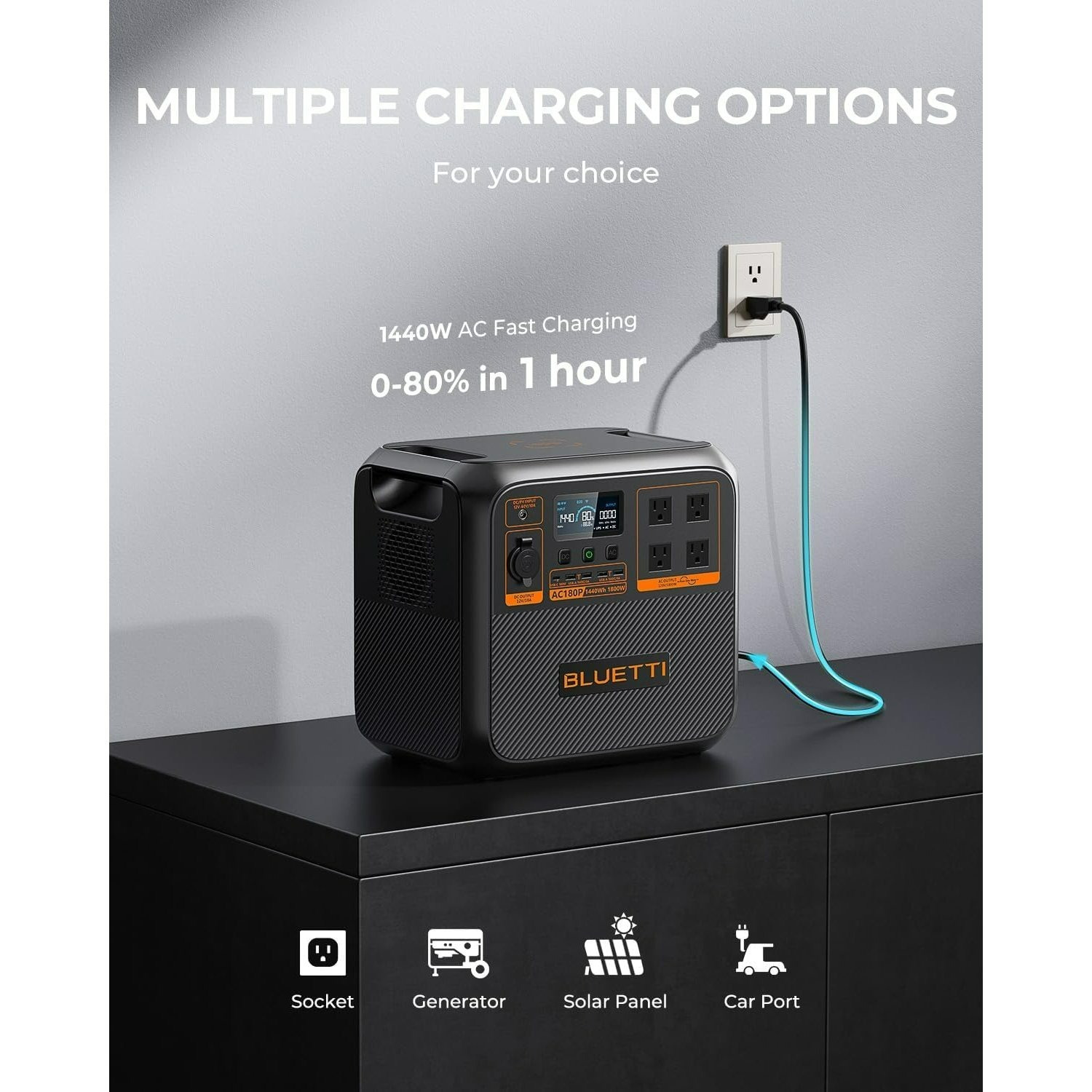 Estación de Energía BLUETTI AC180P – 1440Wh, 1800W de Salida, Recarga Solar Rápida, Ideal para Apagones en Cuba - Imagen 3