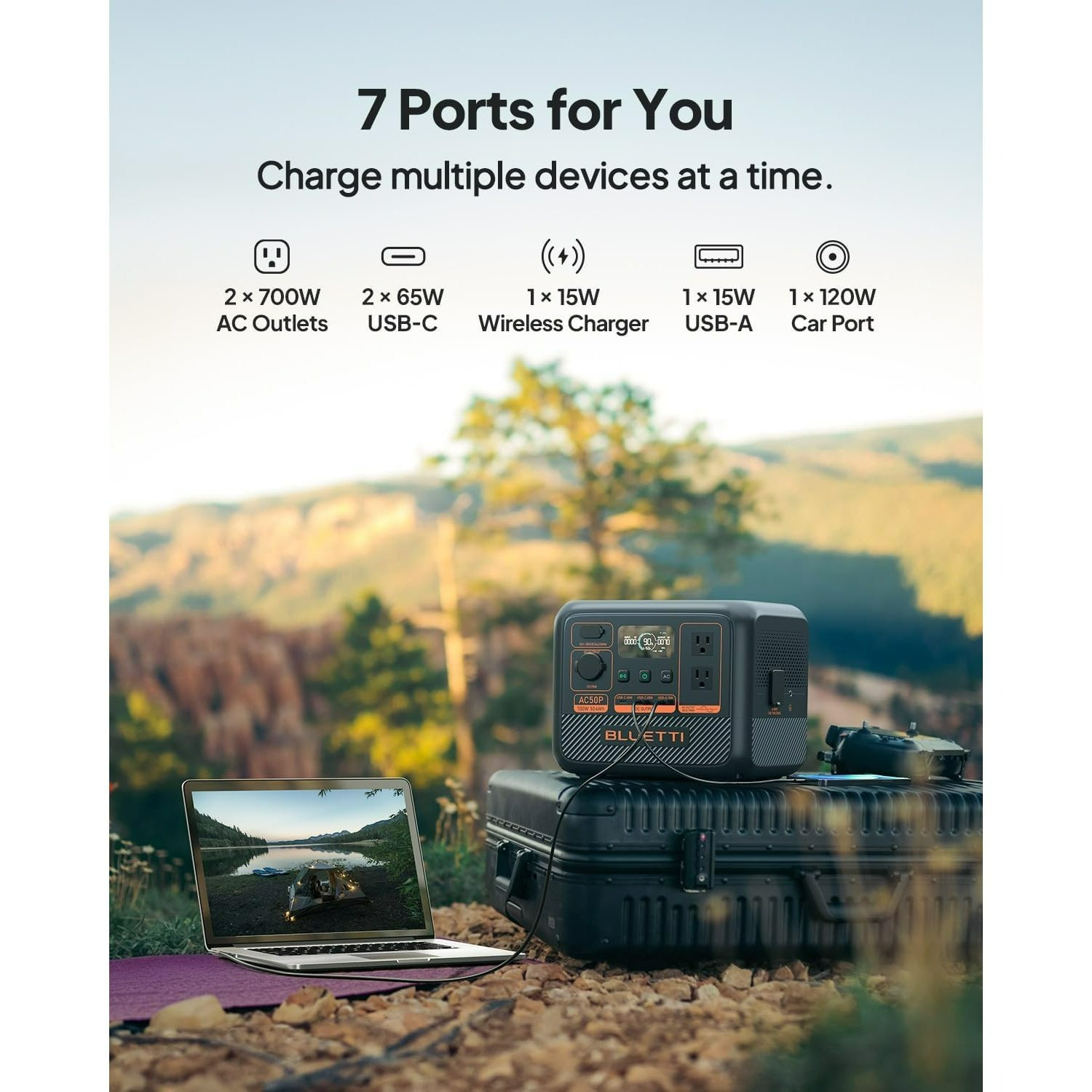 BLUETTI Portable Power Station AC50P, 504Wh LiFePO4 Battery Backup, 700W AC Outlets, Solar Generator for Camping, Emergency, Travel - Imagen 6