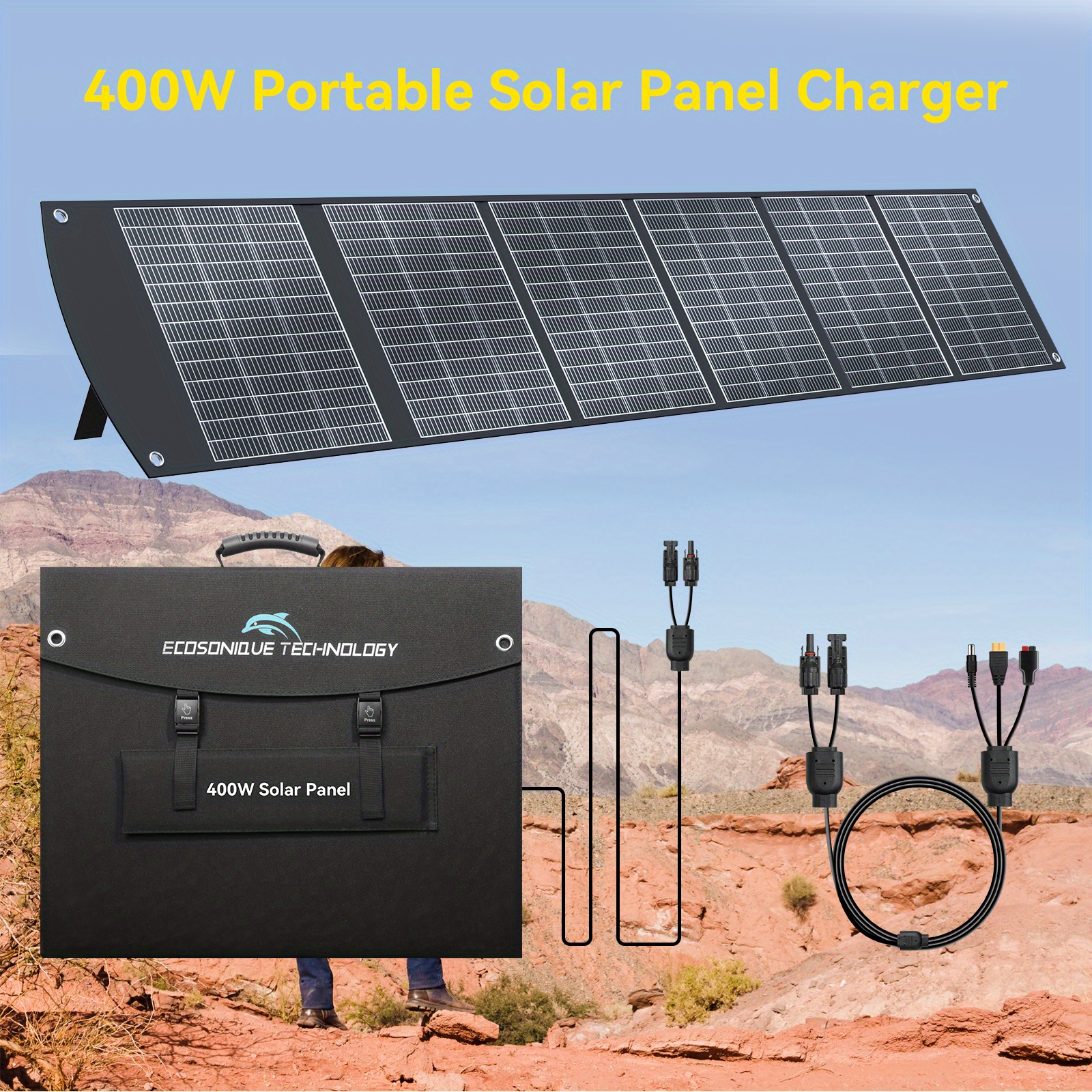 Panel Solar Ecosonique 400W Plegable – Cargador Solar Ultra Portátil para Apagones, Camping, RV y Aventuras Off-Grid en Cuba - Imagen 8