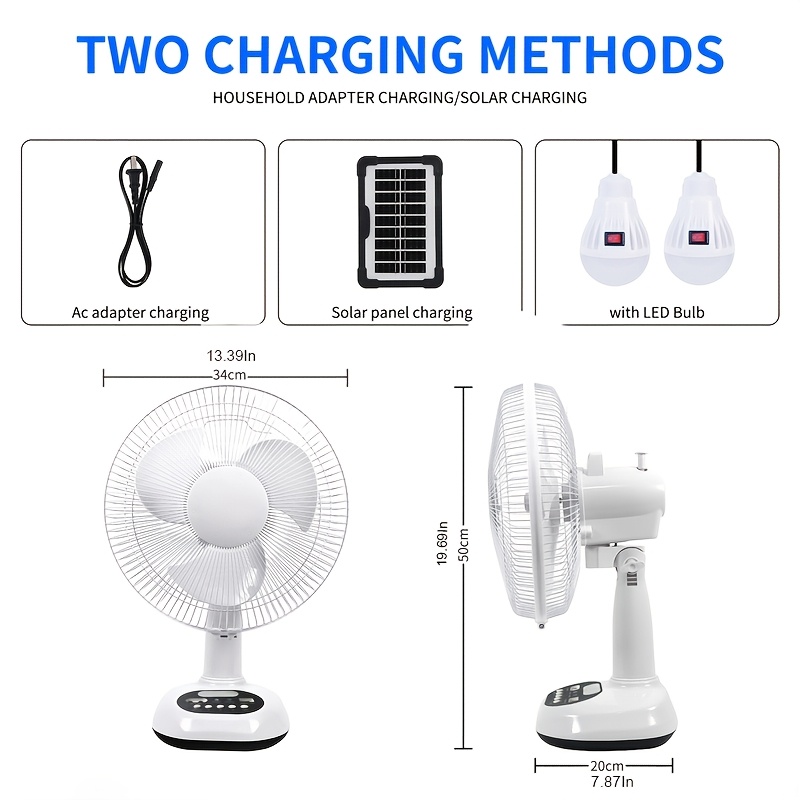 Ventilador solar portátil 12" con bombillas LED – Envío a Cuba - Imagen 2