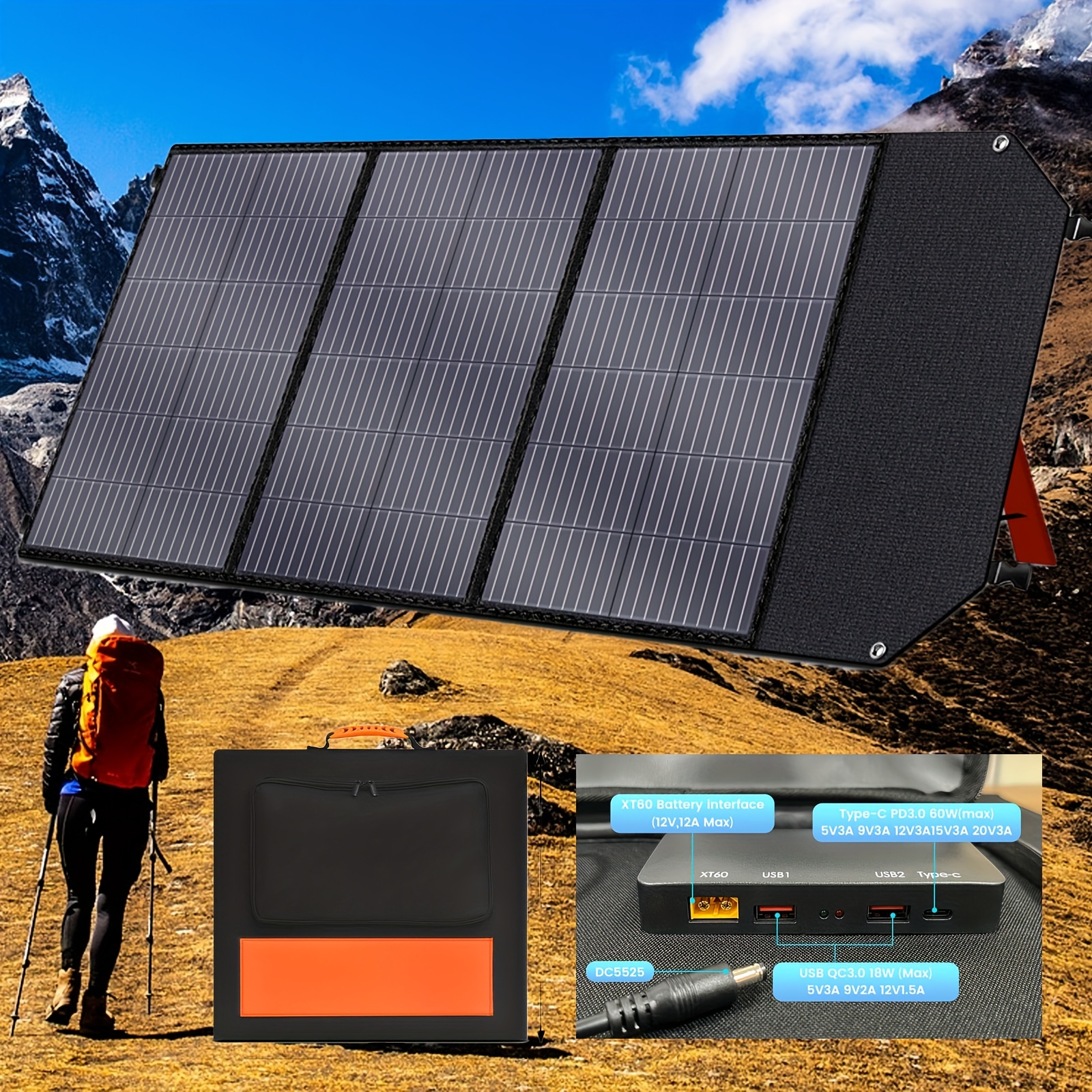 CTOLITY Panel Solar Portátil 100W / 200W / 400W – Plegable y Compatible con Estaciones de Energía, para Camping, RV, Emergencias y Apagones - Imagen 3