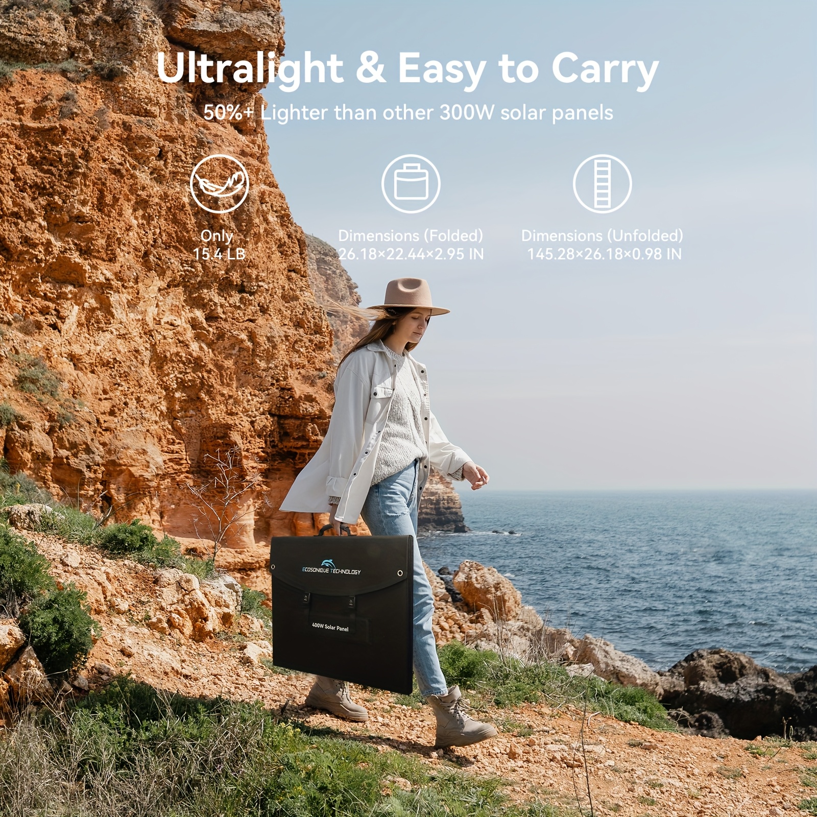 Panel Solar Ecosonique 400W Plegable – Cargador Solar Ultra Portátil para Apagones, Camping, RV y Aventuras Off-Grid en Cuba - Imagen 4