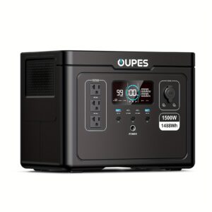 OUPES Exodus 1500 – Generador Solar Portátil 1500W (3600W Pico), 1488Wh con Batería LiFePO4, Recarga Solar para Apagones y Camping