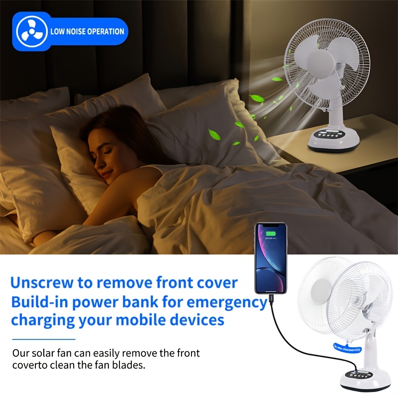 Ventilador solar portátil 12" con bombillas LED – Envío a Cuba - Imagen 7