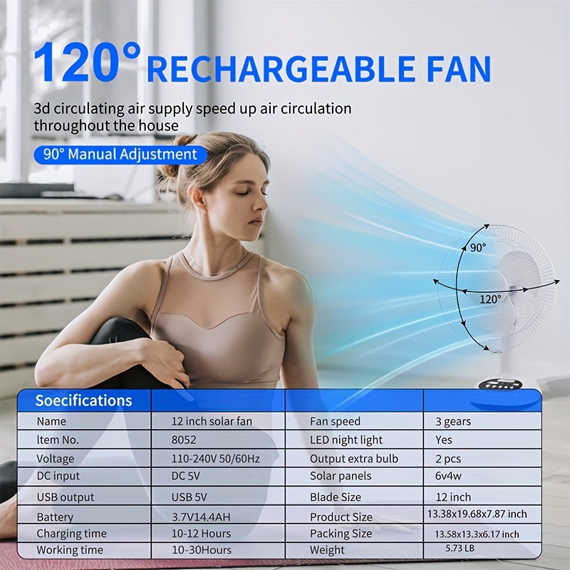 Ventilador solar portátil 12" con bombillas LED – Envío a Cuba - Imagen 5