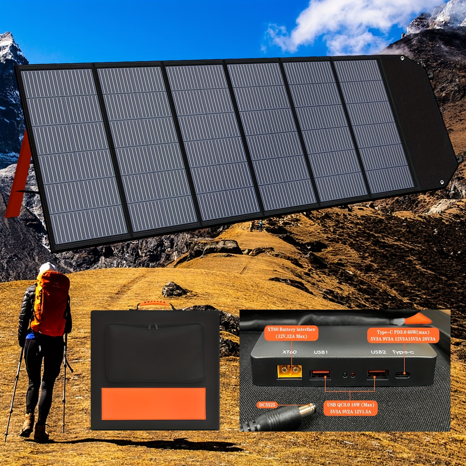 CTOLITY Panel Solar Portátil 100W / 200W / 400W – Plegable y Compatible con Estaciones de Energía, para Camping, RV, Emergencias y Apagones - Imagen 9