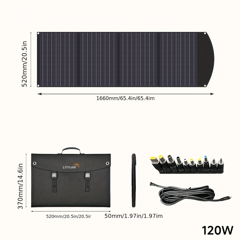 Panel Solar Portátil LVYUAN 120W / 200W – Alta Eficiencia Monocristalina, Plegable, 36V con Conector MC4 - Imagen 9