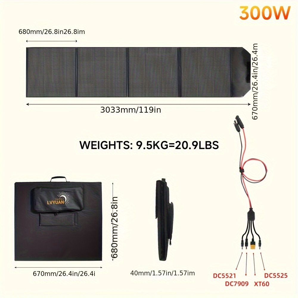 Panel Solar Portátil LVYUAN 120W / 200W – Alta Eficiencia Monocristalina, Plegable, 36V con Conector MC4 - Imagen 5