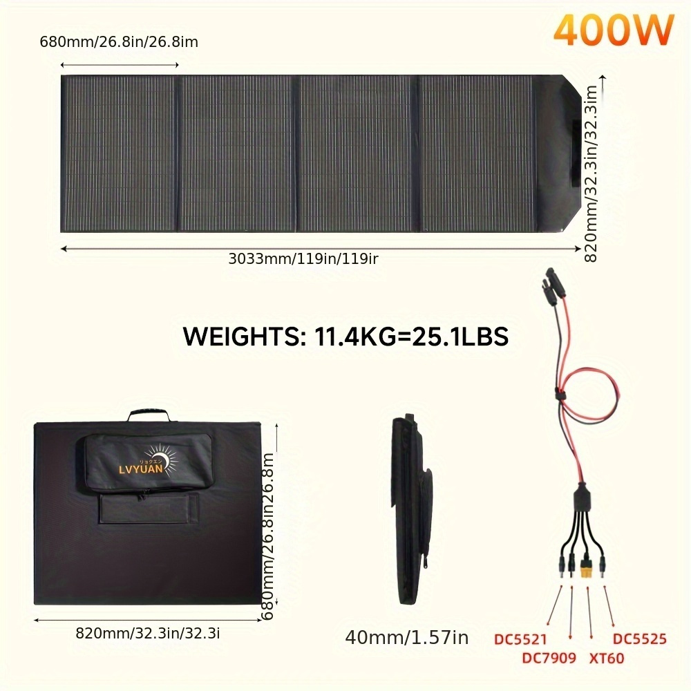 Panel Solar Portátil LVYUAN 120W / 200W – Alta Eficiencia Monocristalina, Plegable, 36V con Conector MC4 - Imagen 4