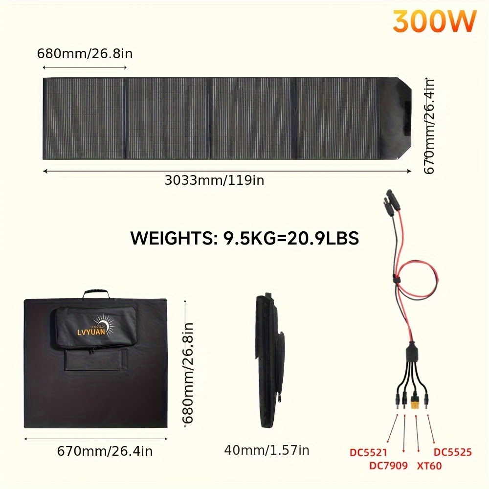 Panel Solar Portátil LVYUAN 120W / 200W – Alta Eficiencia Monocristalina, Plegable, 36V con Conector MC4 - Imagen 6
