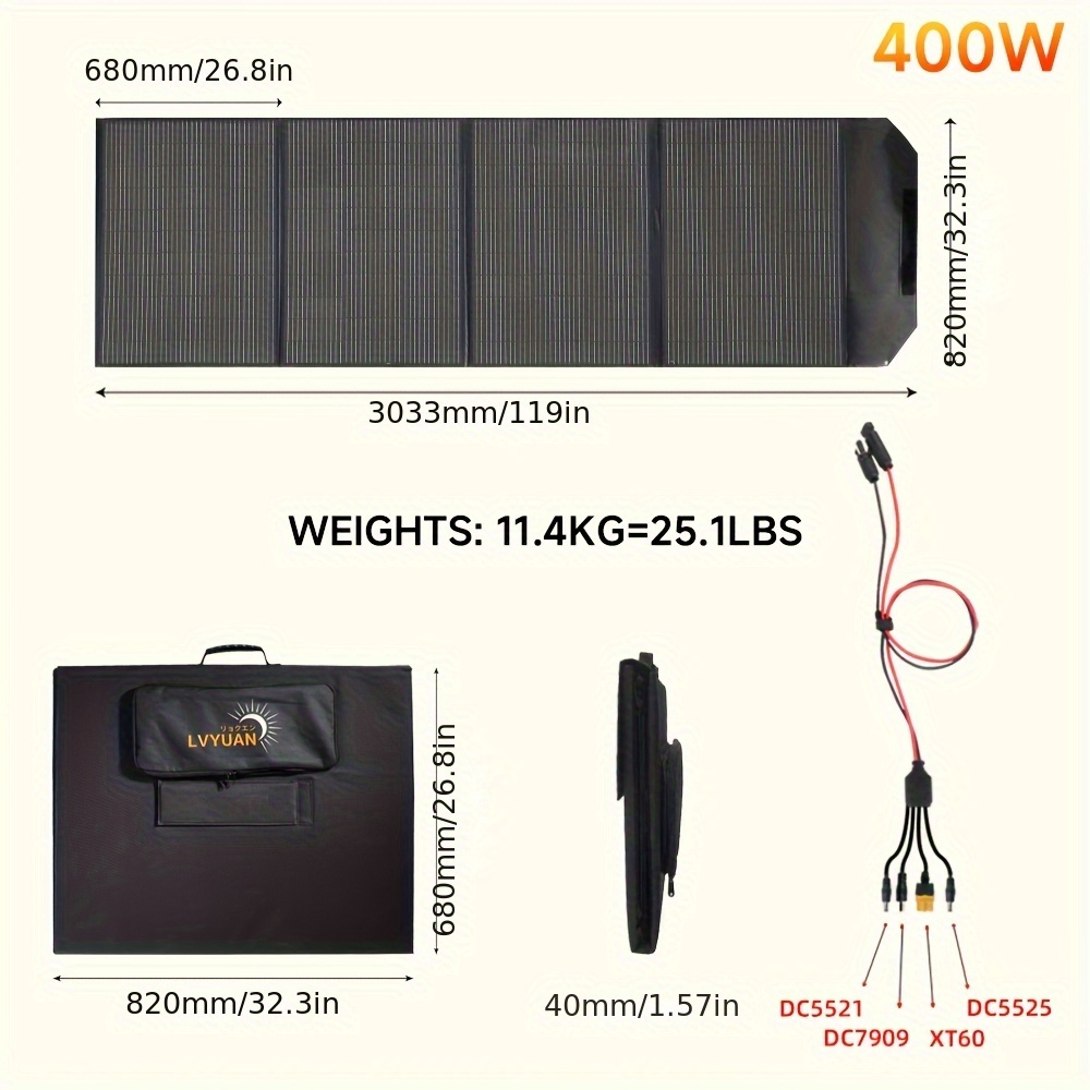 Panel Solar Portátil LVYUAN 120W / 200W – Alta Eficiencia Monocristalina, Plegable, 36V con Conector MC4 - Imagen 8