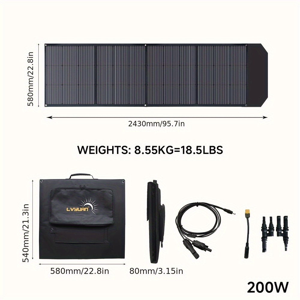 Panel Solar Portátil LVYUAN 120W / 200W – Alta Eficiencia Monocristalina, Plegable, 36V con Conector MC4 - Imagen 7